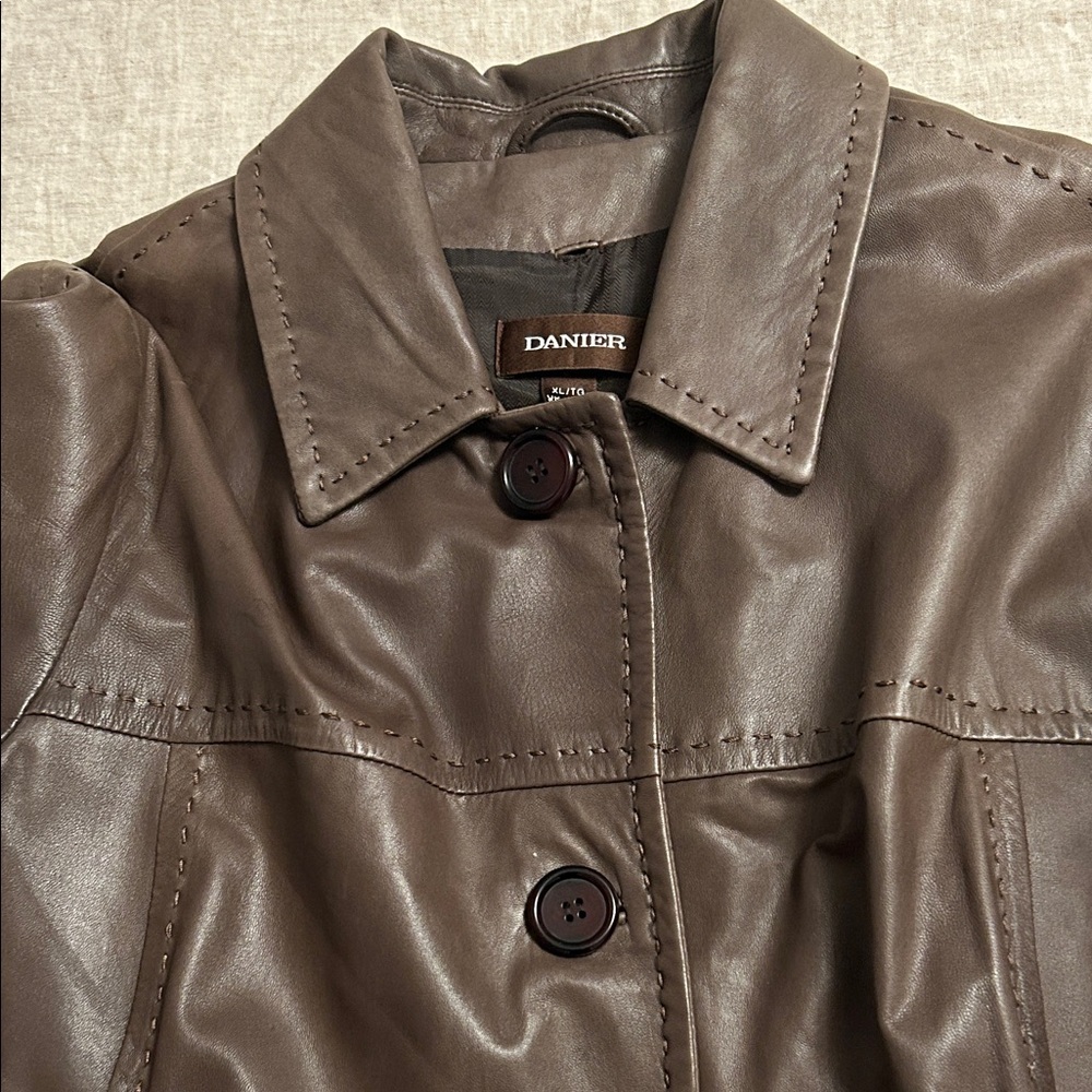 DANIER Chocolate Brown Leather Coat - Long